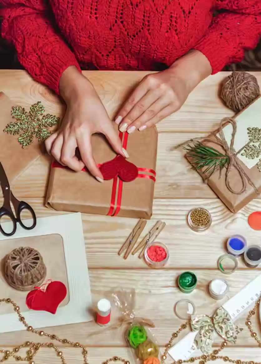 Kim Beatty wrapping a handmade gift